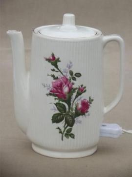 catalog photo of vintage Japan moss rose china electric teapot, 2-3 cup pot for hot water