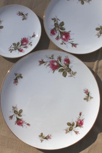 photo of vintage Japan moss rose china, pink roses porcelain dinnerware set for 12 #2