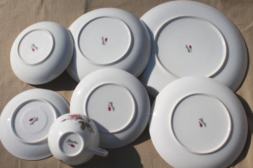 photo of vintage Japan moss rose china, pink roses porcelain dinnerware set for 12 #5