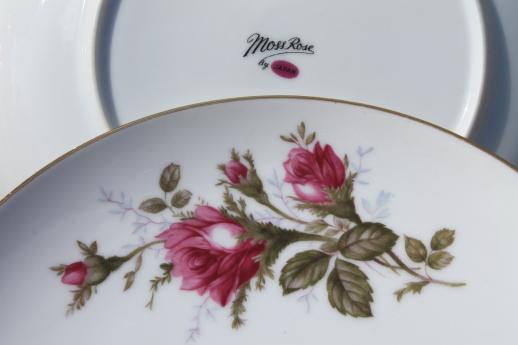 photo of vintage Japan moss rose china, pink roses porcelain dinnerware set for 12 #6