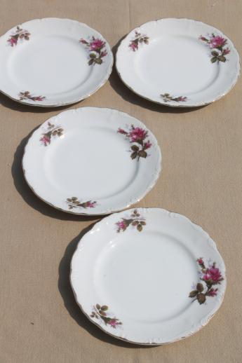 photo of vintage Japan moss rose china plates, tea service cake plates set of four #1