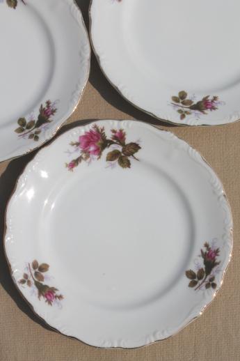 photo of vintage Japan moss rose china plates, tea service cake plates set of four #2