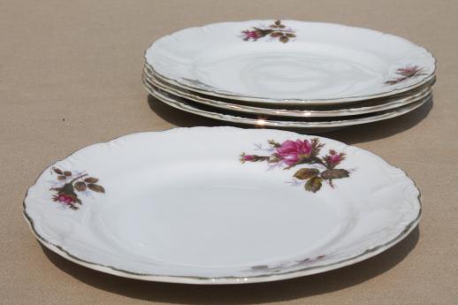 photo of vintage Japan moss rose china plates, tea service cake plates set of four #3