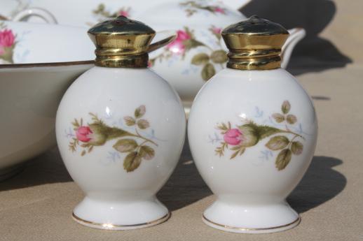 photo of vintage Japan moss rose china serving pieces, pink roses porcelain turkey platter etc. #2