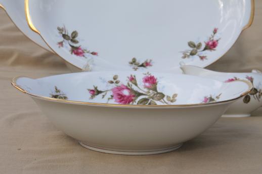 photo of vintage Japan moss rose china serving pieces, pink roses porcelain turkey platter etc. #4