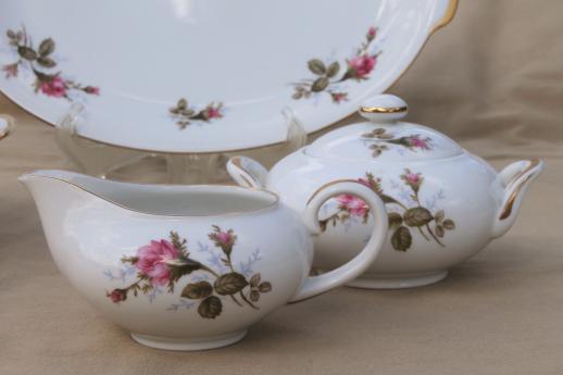 photo of vintage Japan moss rose china serving pieces, pink roses porcelain turkey platter etc. #5