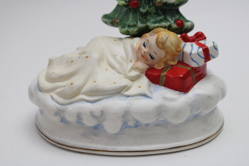 photo of vintage Japan music box Silent Night hand painted ceramic figurine little girl & Christmas tree  #2
