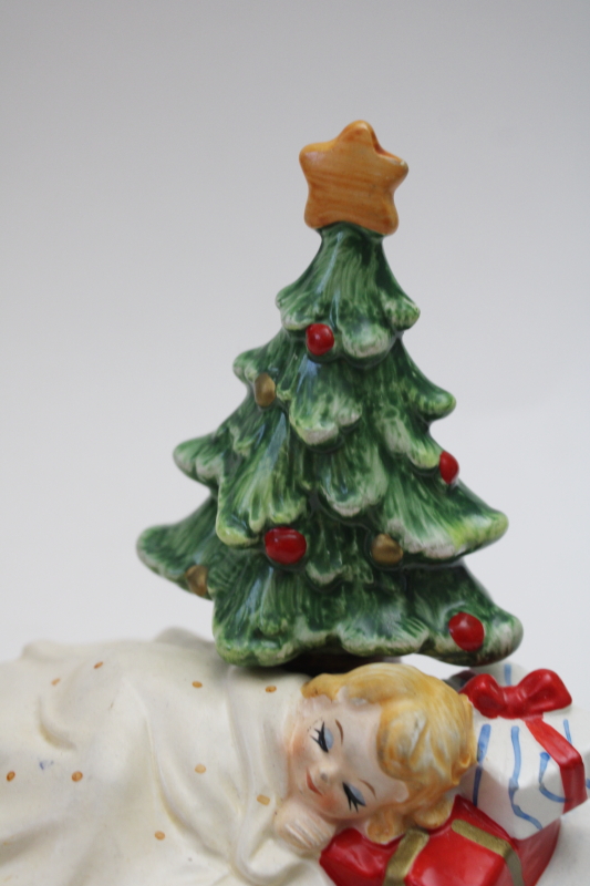 photo of vintage Japan music box Silent Night hand painted ceramic figurine little girl & Christmas tree  #3