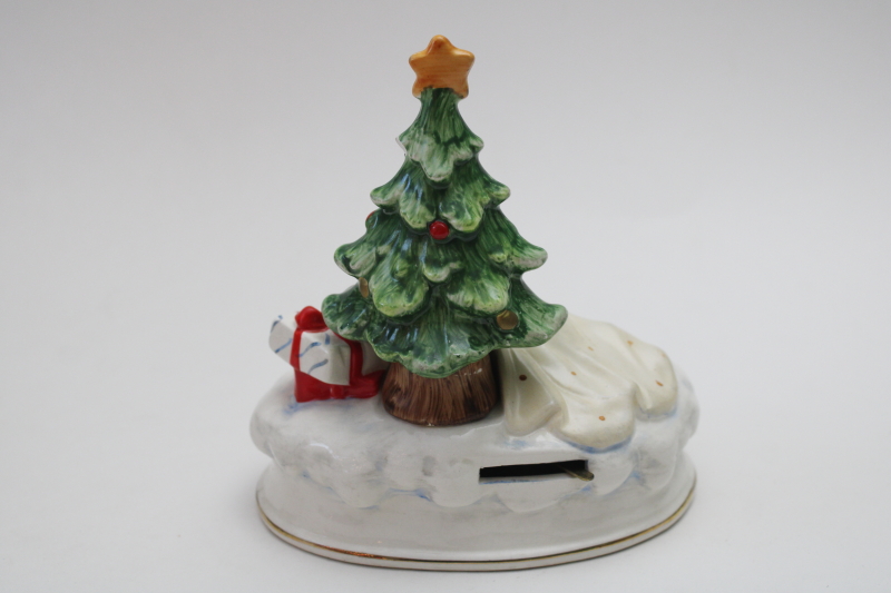 photo of vintage Japan music box Silent Night hand painted ceramic figurine little girl & Christmas tree  #4