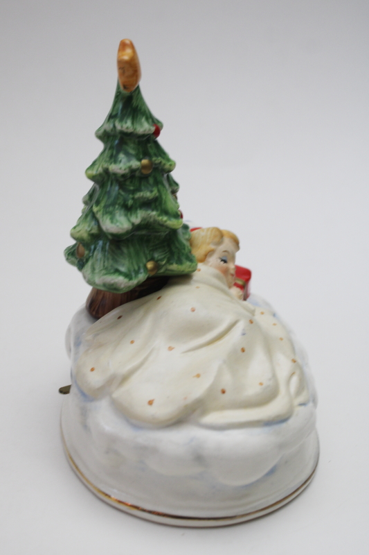 photo of vintage Japan music box Silent Night hand painted ceramic figurine little girl & Christmas tree  #6