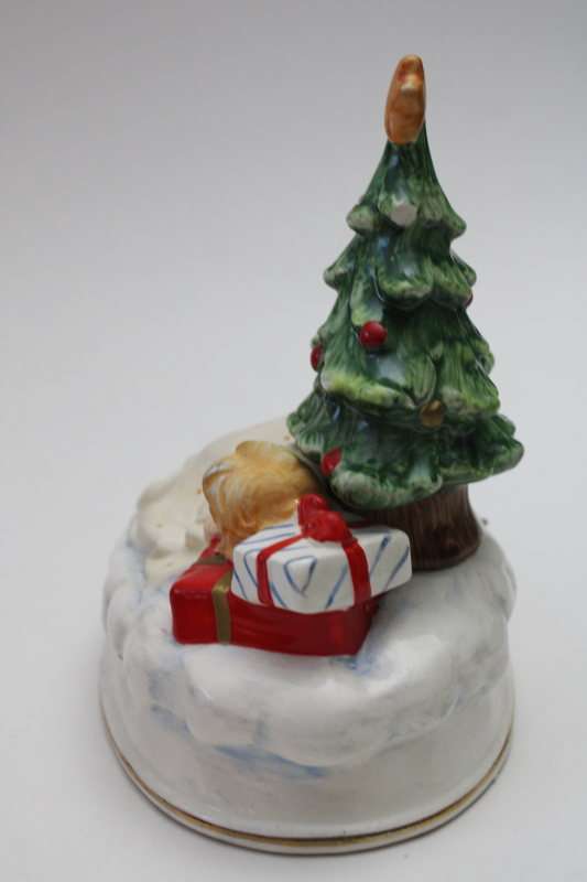 photo of vintage Japan music box Silent Night hand painted ceramic figurine little girl & Christmas tree  #7