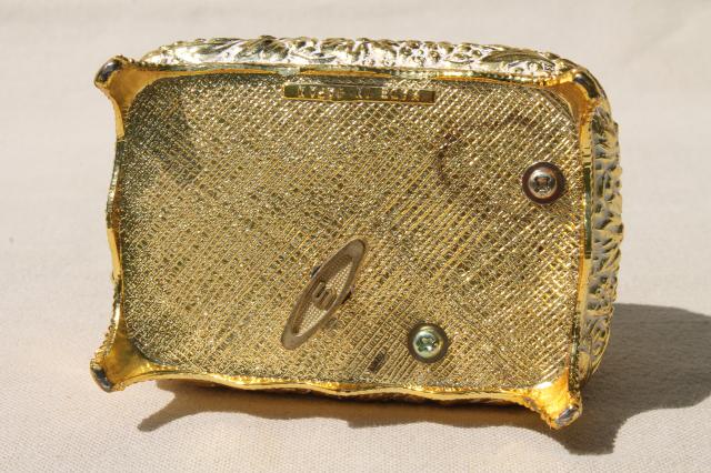 photo of vintage Japan music box plays Memory, ornate metal trinket box w/ forget-me-nots #9