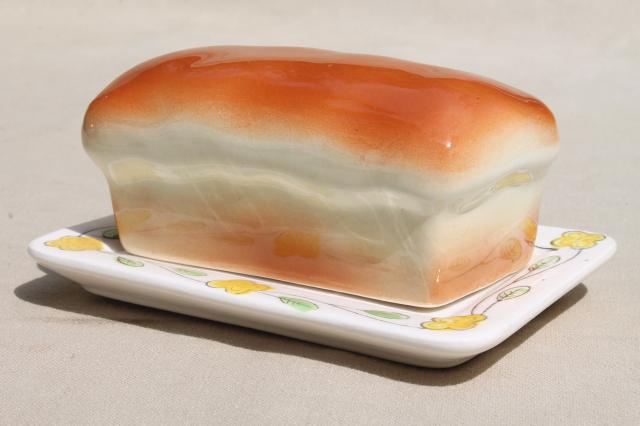 photo of vintage Japan novelty ceramic butter dish,       loaf of bread for 'bread & butter' #1