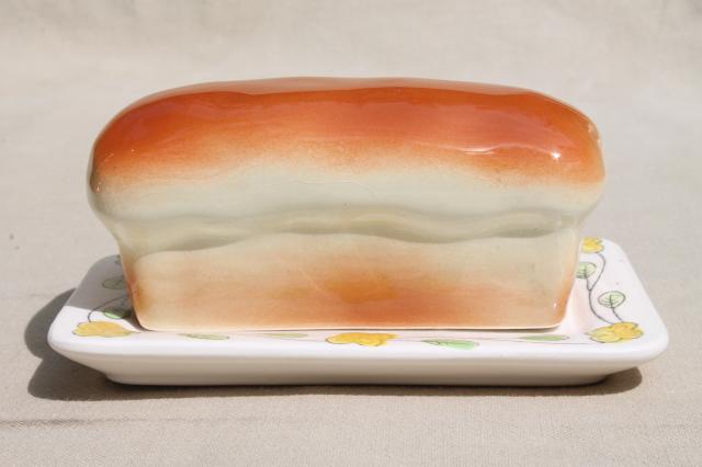 photo of vintage Japan novelty ceramic butter dish,       loaf of bread for 'bread & butter' #2