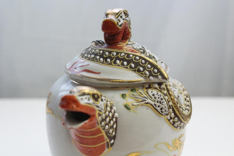 photo of vintage Japan or Nippon figural dragon ware china teapot, hand painted gold moriage #2