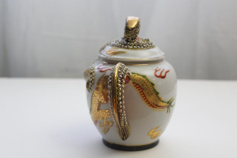 photo of vintage Japan or Nippon figural dragon ware china teapot, hand painted gold moriage #4