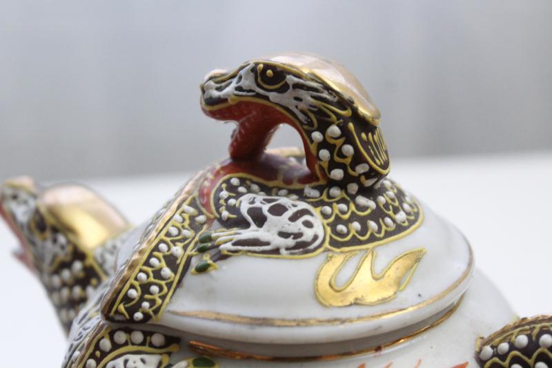 photo of vintage Japan or Nippon figural dragon ware china teapot, hand painted gold moriage #5