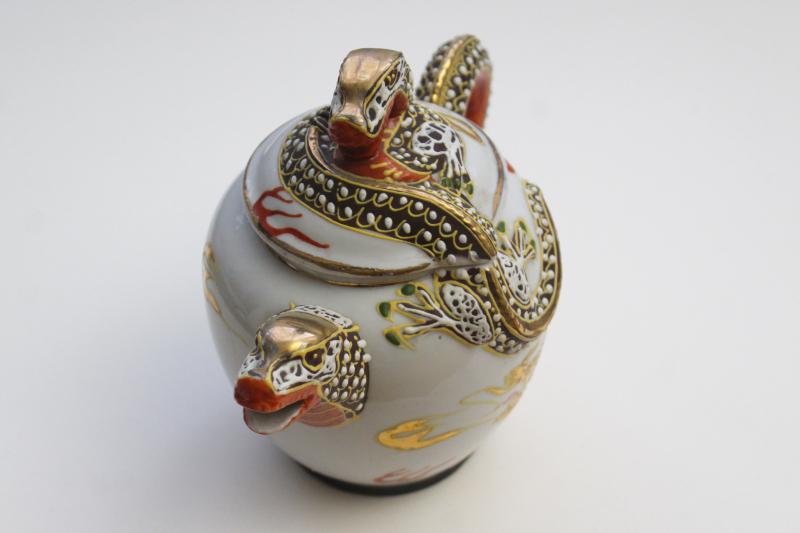 photo of vintage Japan or Nippon figural dragon ware china teapot, hand painted gold moriage #6