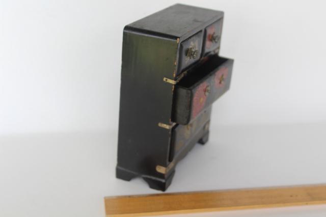 photo of vintage Japan painted lacquerware wood jewelry box or miniature doll size dresser #4