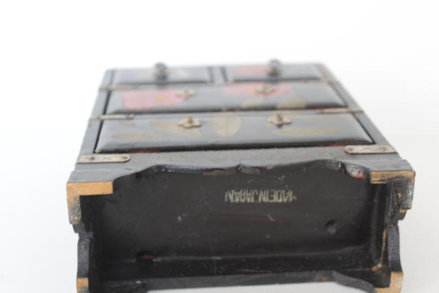 photo of vintage Japan painted lacquerware wood jewelry box or miniature doll size dresser #6