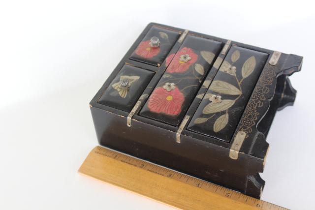 photo of vintage Japan painted lacquerware wood jewelry box or miniature doll size dresser #7