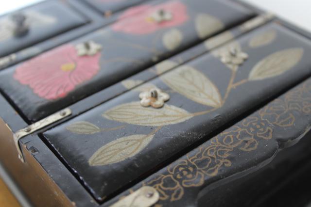 photo of vintage Japan painted lacquerware wood jewelry box or miniature doll size dresser #8