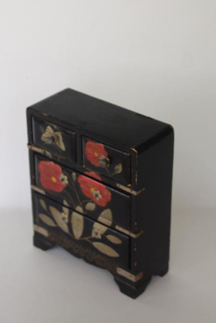 photo of vintage Japan painted lacquerware wood jewelry box or miniature doll size dresser #9