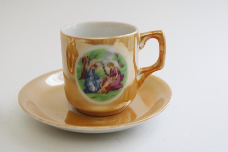 photo of vintage Japan painted luster demitasse, tiny porcelain cups & saucers for tea or espresso #2