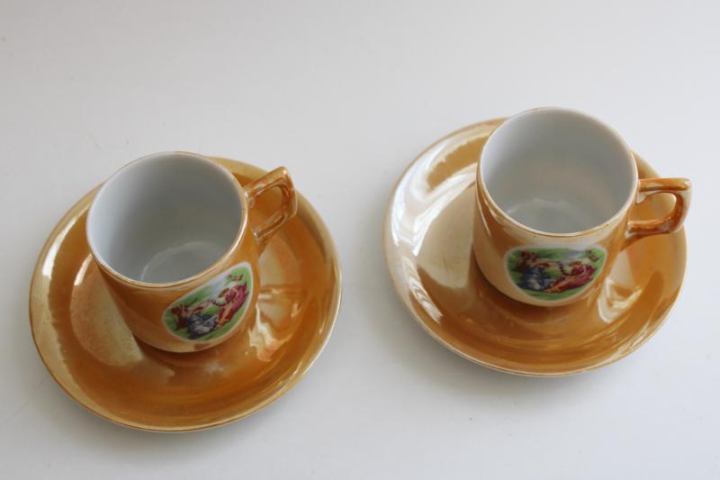 photo of vintage Japan painted luster demitasse, tiny porcelain cups & saucers for tea or espresso #4