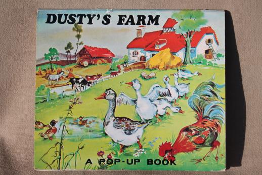 photo of vintage Japan paper die-cut pop up book, Dusty's Farm animal picture book #1