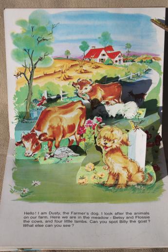 photo of vintage Japan paper die-cut pop up book, Dusty's Farm animal picture book #2