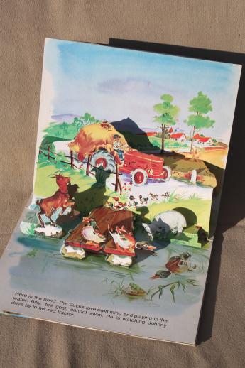 photo of vintage Japan paper die-cut pop up book, Dusty's Farm animal picture book #3