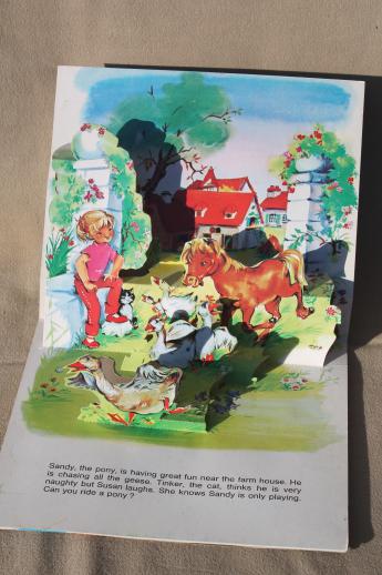 photo of vintage Japan paper die-cut pop up book, Dusty's Farm animal picture book #4