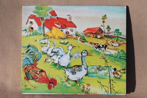 photo of vintage Japan paper die-cut pop up book, Dusty's Farm animal picture book #6