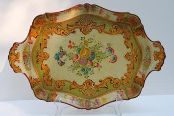 catalog photo of vintage Japan papier mache serving tray, shabby chic floral florentine style