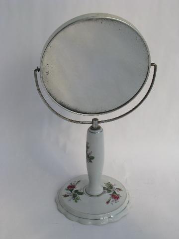 photo of vintage Japan pink roses china vanity magnifying mirrors #4