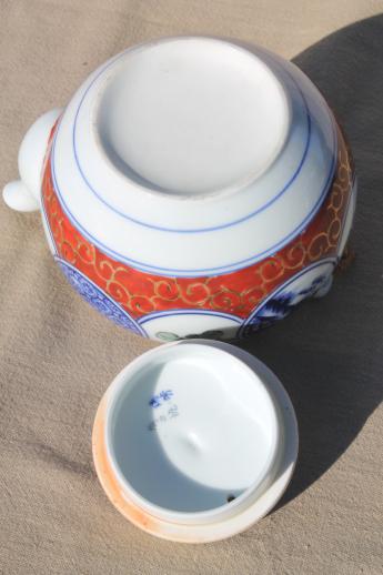 photo of vintage Japan porcelain teapot, Arita Imari style pattern in red & blue #7