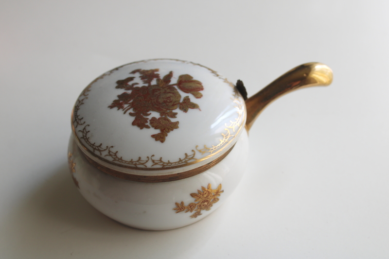 photo of vintage Japan porcelain trinket or powder box, silent butler hinged lid, french country gold roses  #1