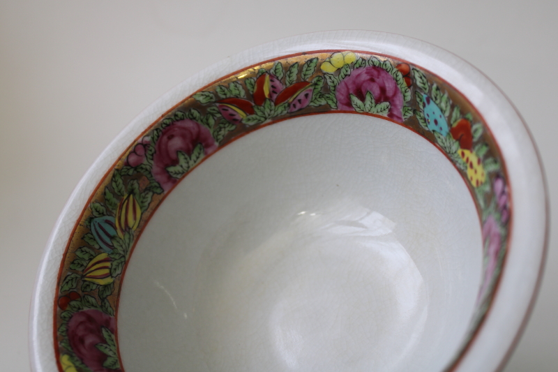 photo of vintage Japan pottery bowl hand painted in Hong Kong, bok choy cabbage w/ butterflies  #2