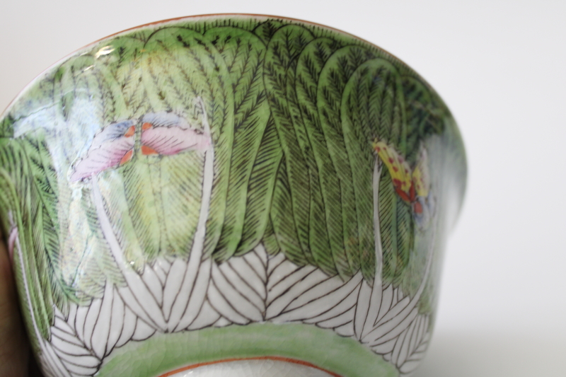 photo of vintage Japan pottery bowl hand painted in Hong Kong, bok choy cabbage w/ butterflies  #6