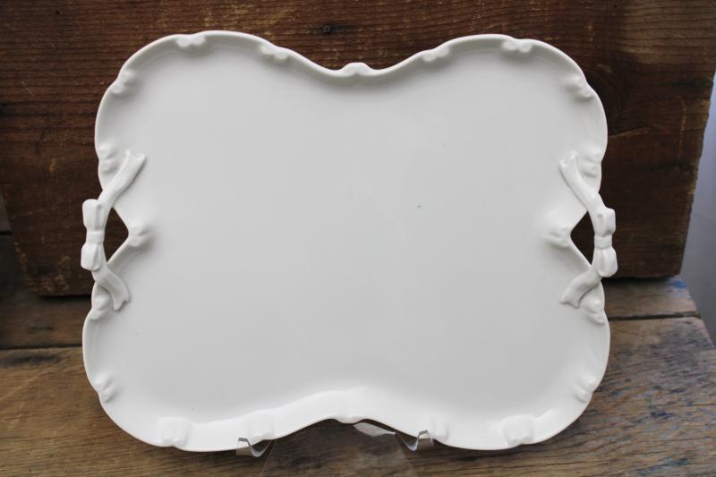 photo of vintage Japan pure white porcelain perfume tray, blanc de chine tray w/ handles #1