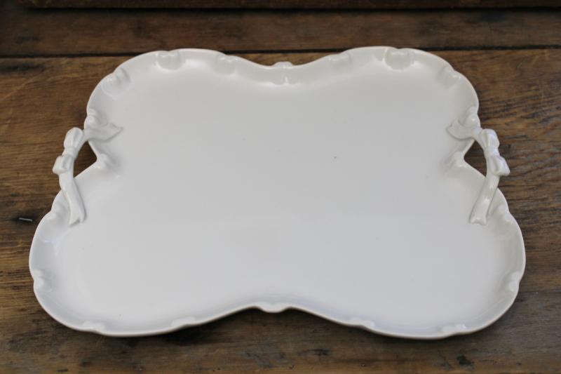 photo of vintage Japan pure white porcelain perfume tray, blanc de chine tray w/ handles #2