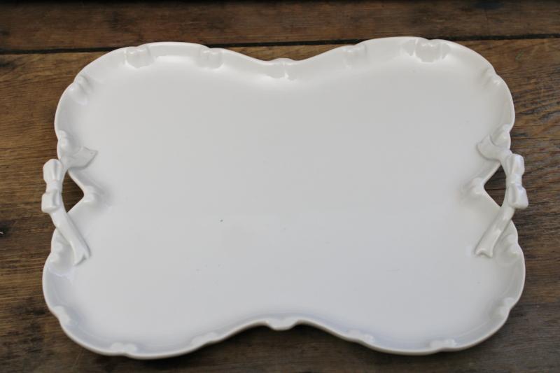 photo of vintage Japan pure white porcelain perfume tray, blanc de chine tray w/ handles #3