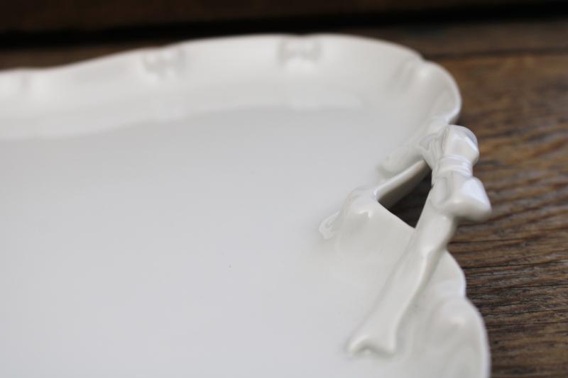 photo of vintage Japan pure white porcelain perfume tray, blanc de chine tray w/ handles #5