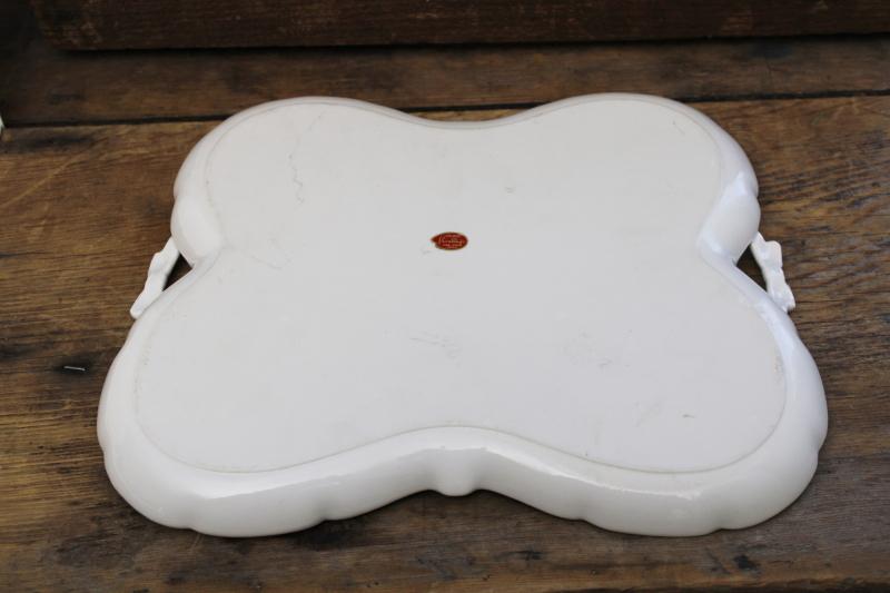 photo of vintage Japan pure white porcelain perfume tray, blanc de chine tray w/ handles #7