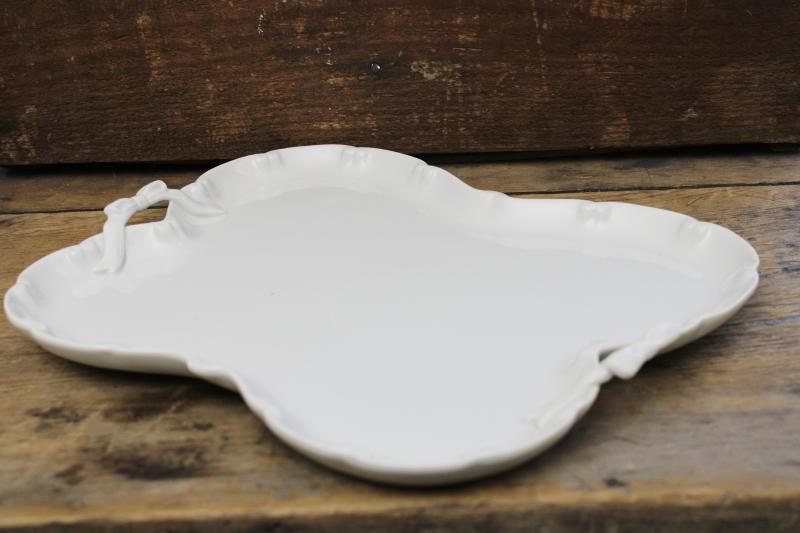 photo of vintage Japan pure white porcelain perfume tray, blanc de chine tray w/ handles #8