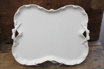 catalog photo of vintage Japan pure white porcelain perfume tray, blanc de chine tray w/ handles