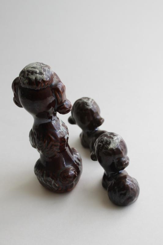photo of vintage Japan redware pottery poodle dog & puppies, hand painted ceramic figurines #4