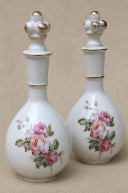 photo of vintage Japan rose porcelain vanity table set, china dresser tray & perfume scent bottles #6