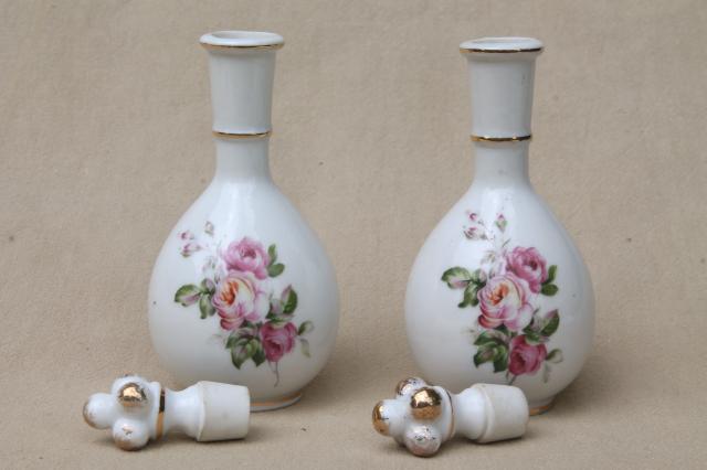 photo of vintage Japan rose porcelain vanity table set, china dresser tray & perfume scent bottles #7
